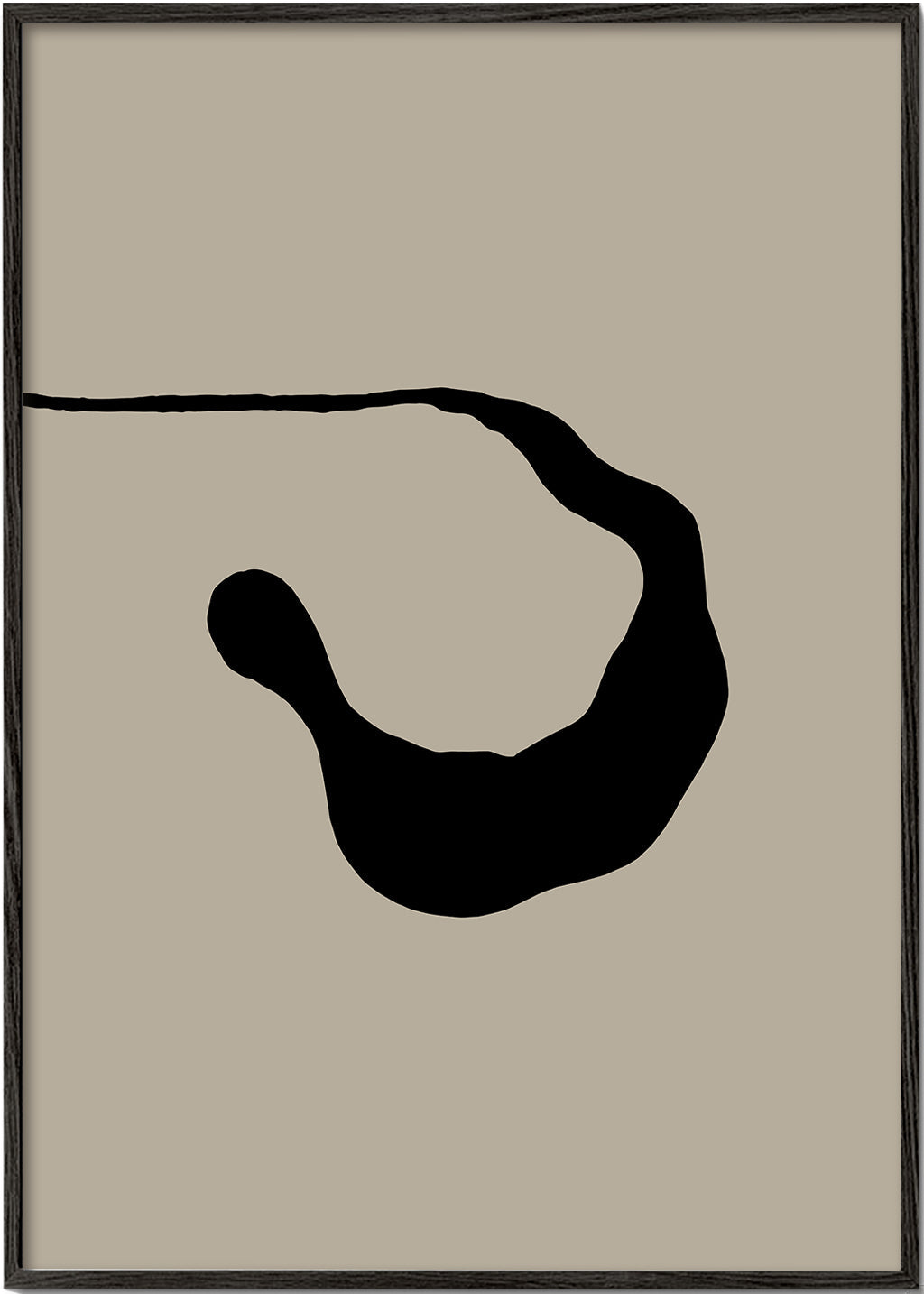 Abstrakt billede med sort streg på beige baggrund