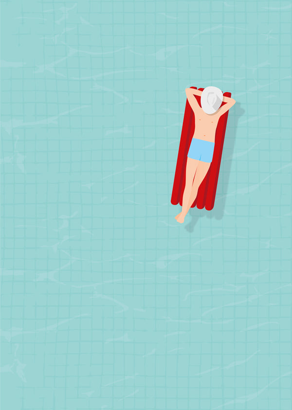 Illustration rød luftmadras i pool