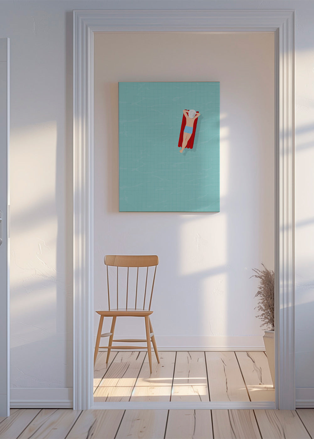 Illustration rød luftmadras i pool