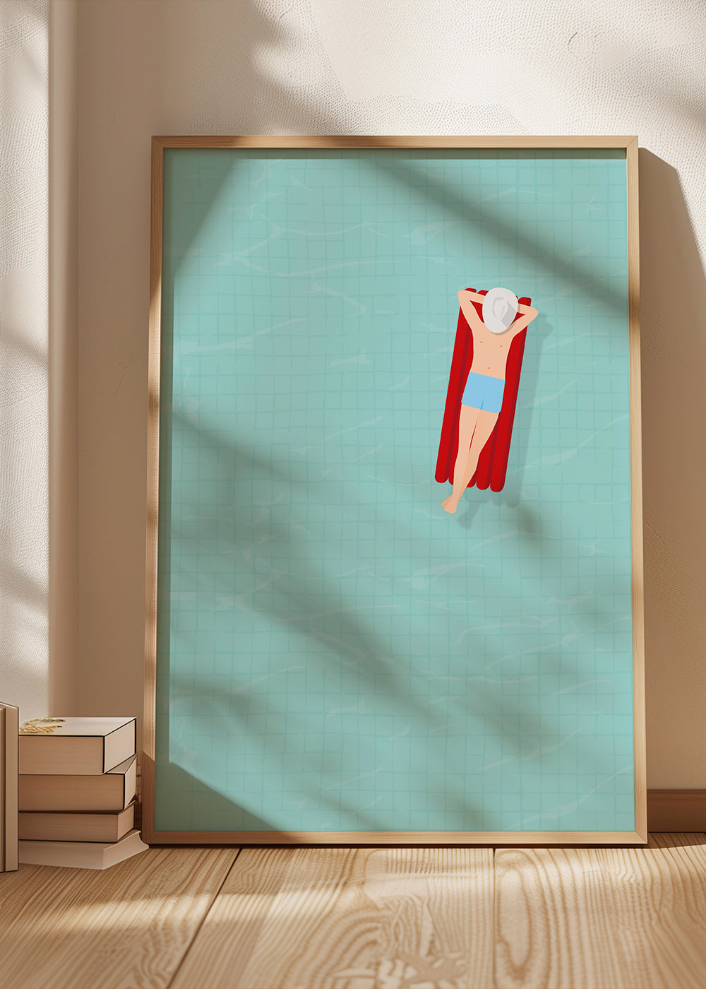 Illustration rød luftmadras i pool