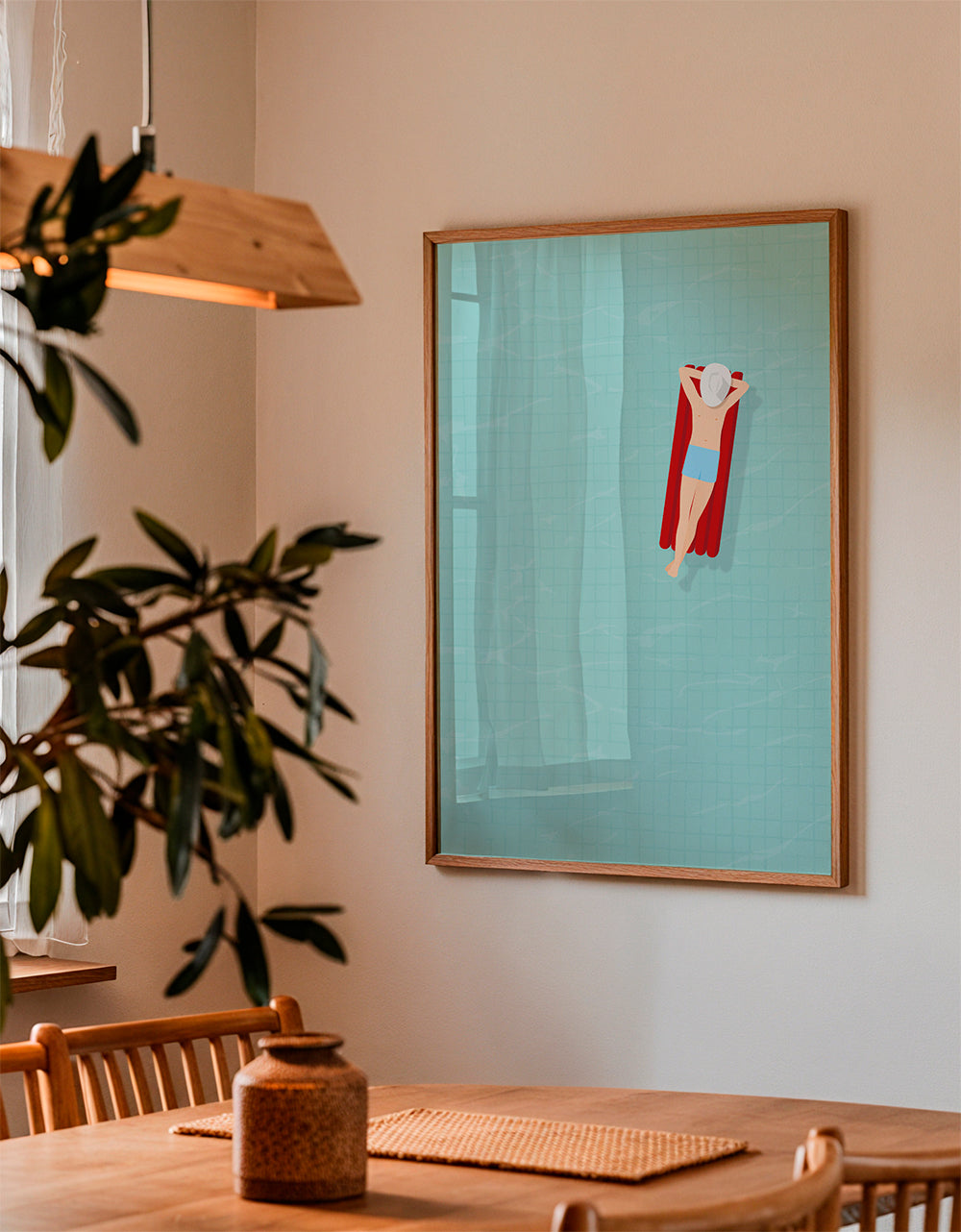 Illustration rød luftmadras i pool