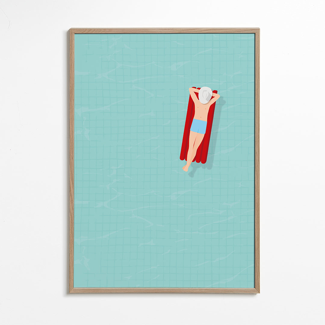 Illustration rød luftmadras i pool