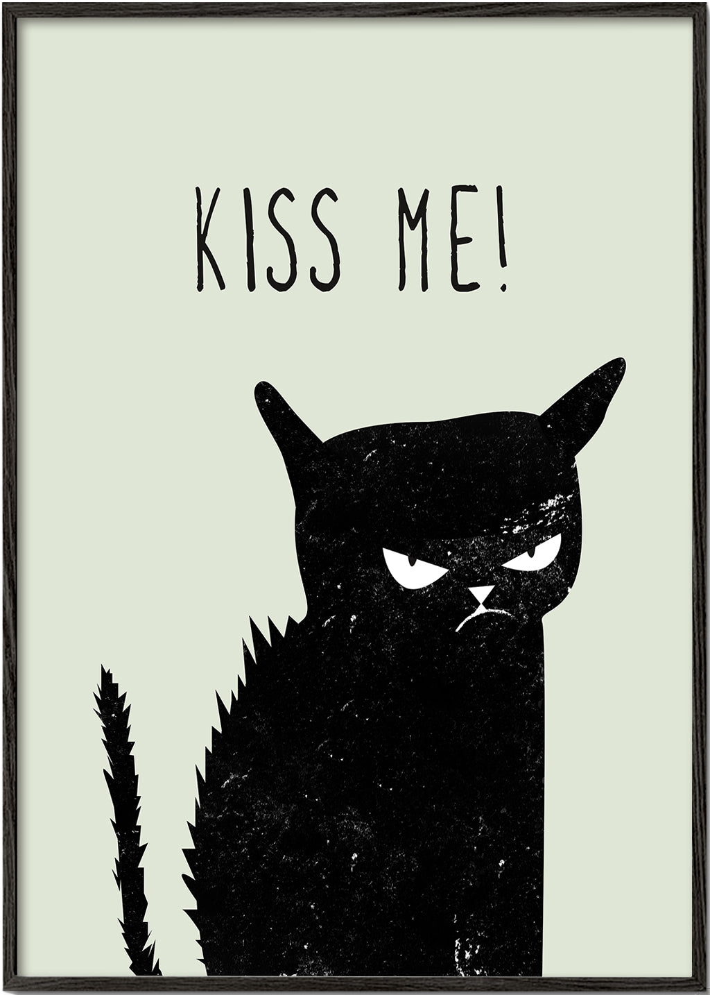 Kat-illustration med 'Kiss Me' tekst