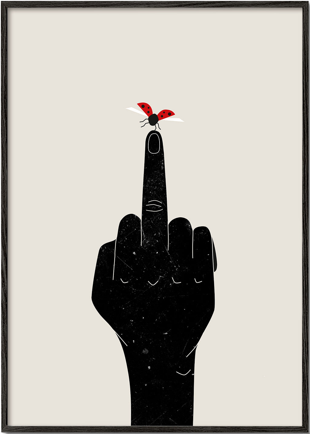 Mariehøne-illustration på pegende finger