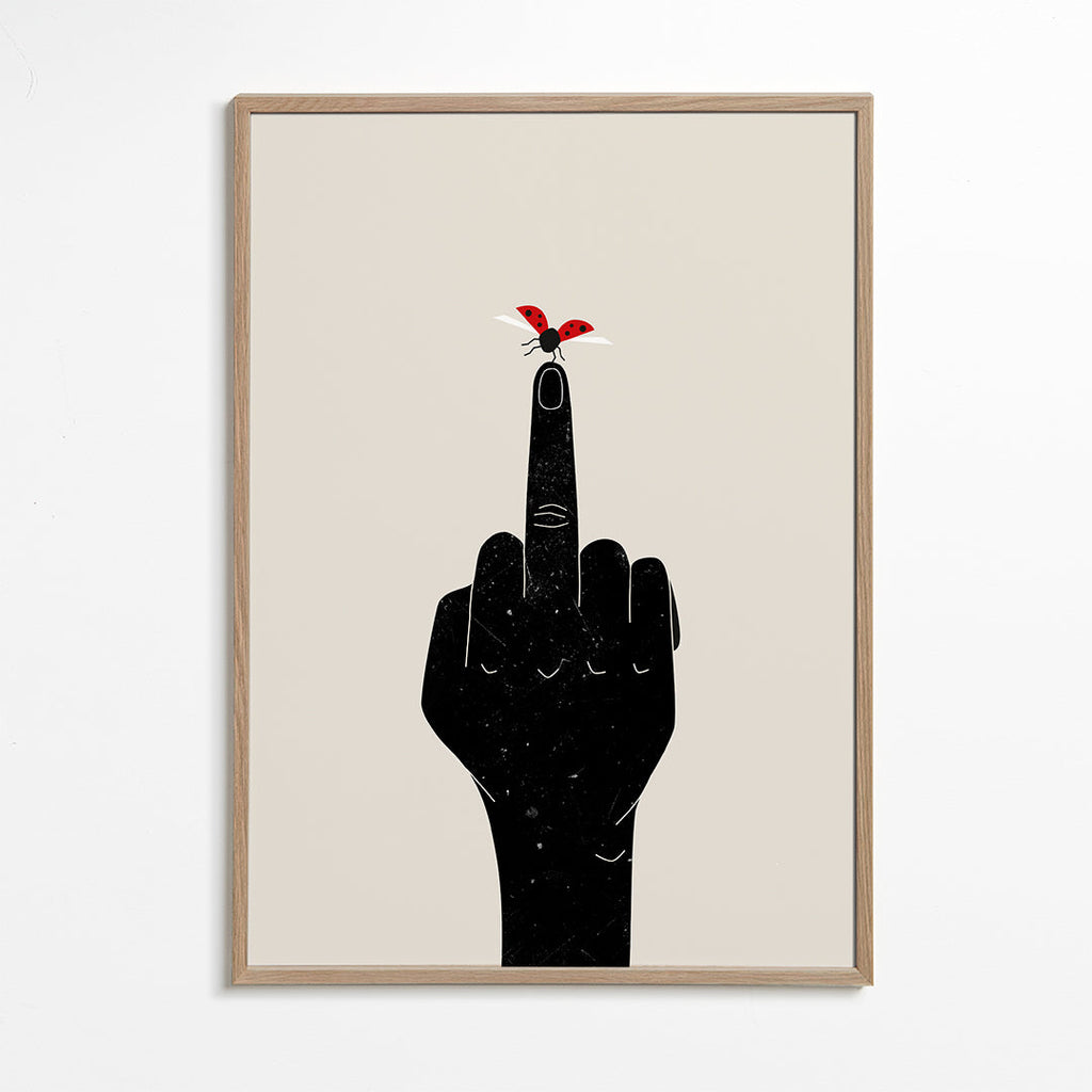 Mariehøne-illustration på pegende finger