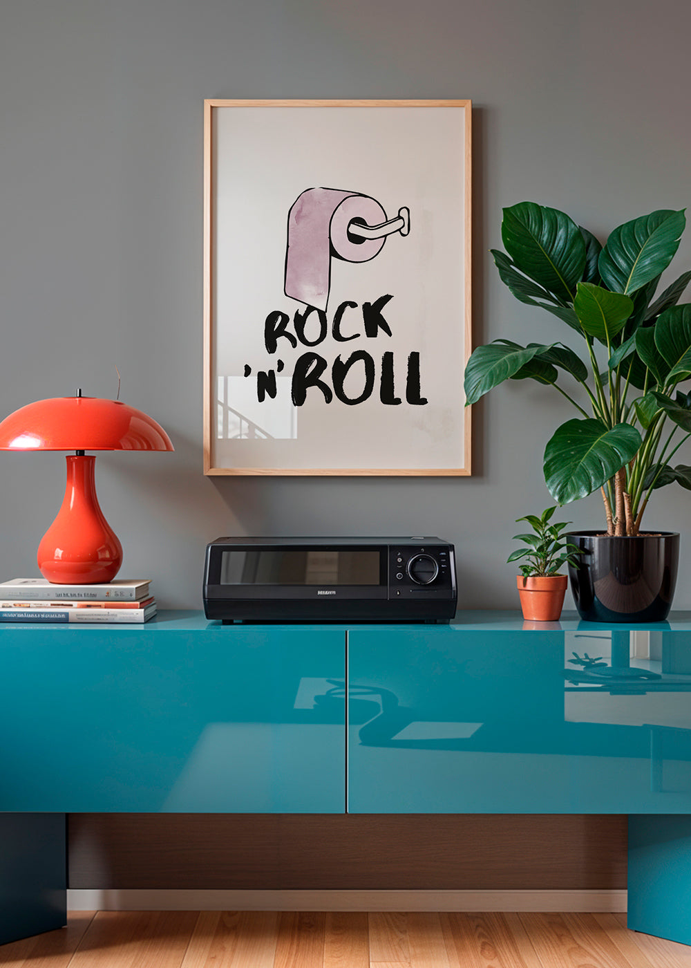 Rock-illustration med lyserød toiletpapir
