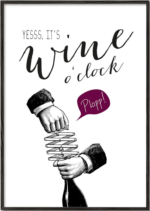 Køkkenkunst 'Wine o'clock' typografi med vintage skitse