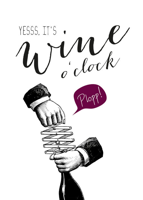 Køkkenkunst 'Wine o'clock' typografi med vintage skitse