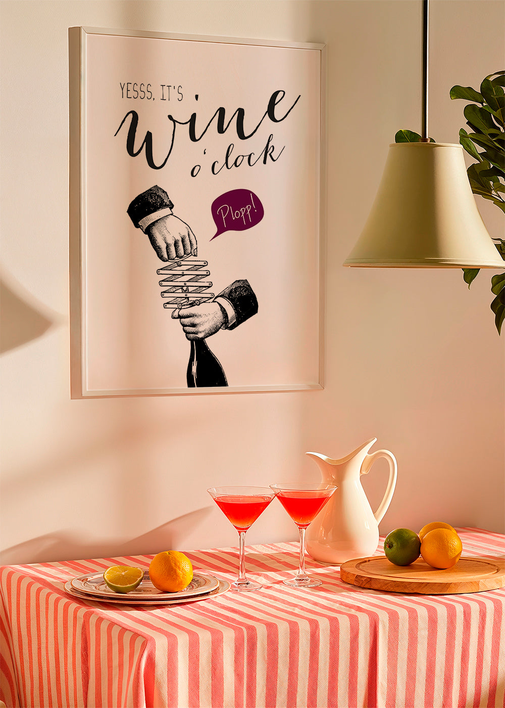 Køkkenkunst 'Wine o'clock' typografi med vintage skitse