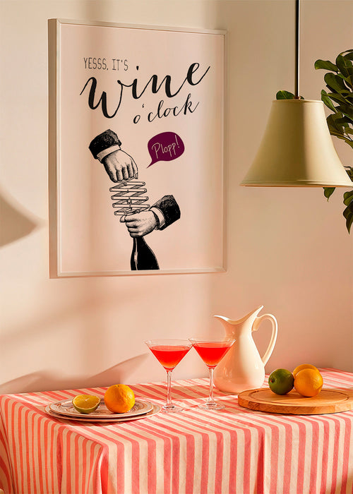 Køkkenkunst 'Wine o'clock' typografi med vintage skitse