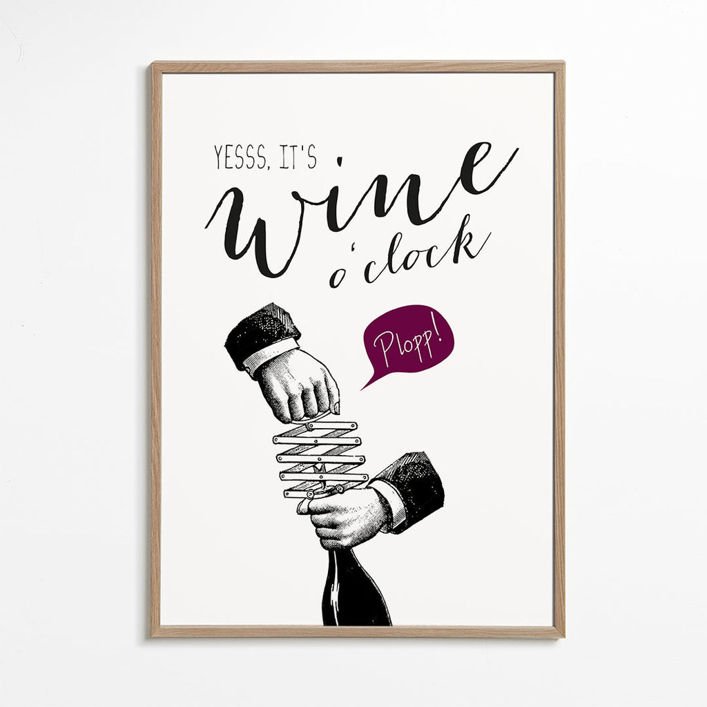 Køkkenkunst 'Wine o'clock' typografi med vintage skitse