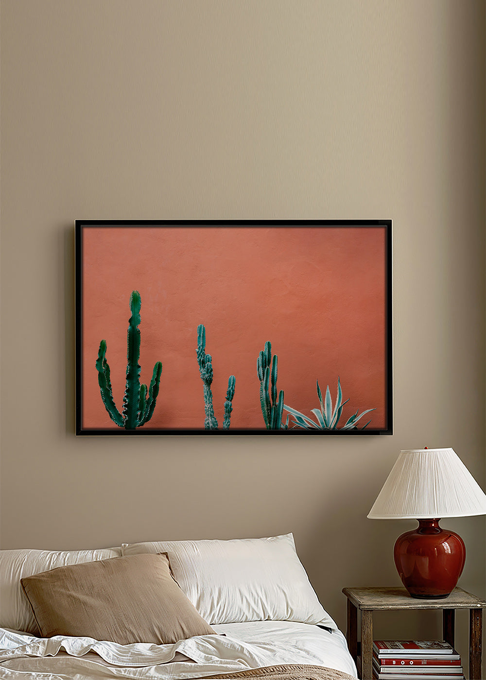 Botanisk plakat med kaktus på terracottavæg – Canvas2