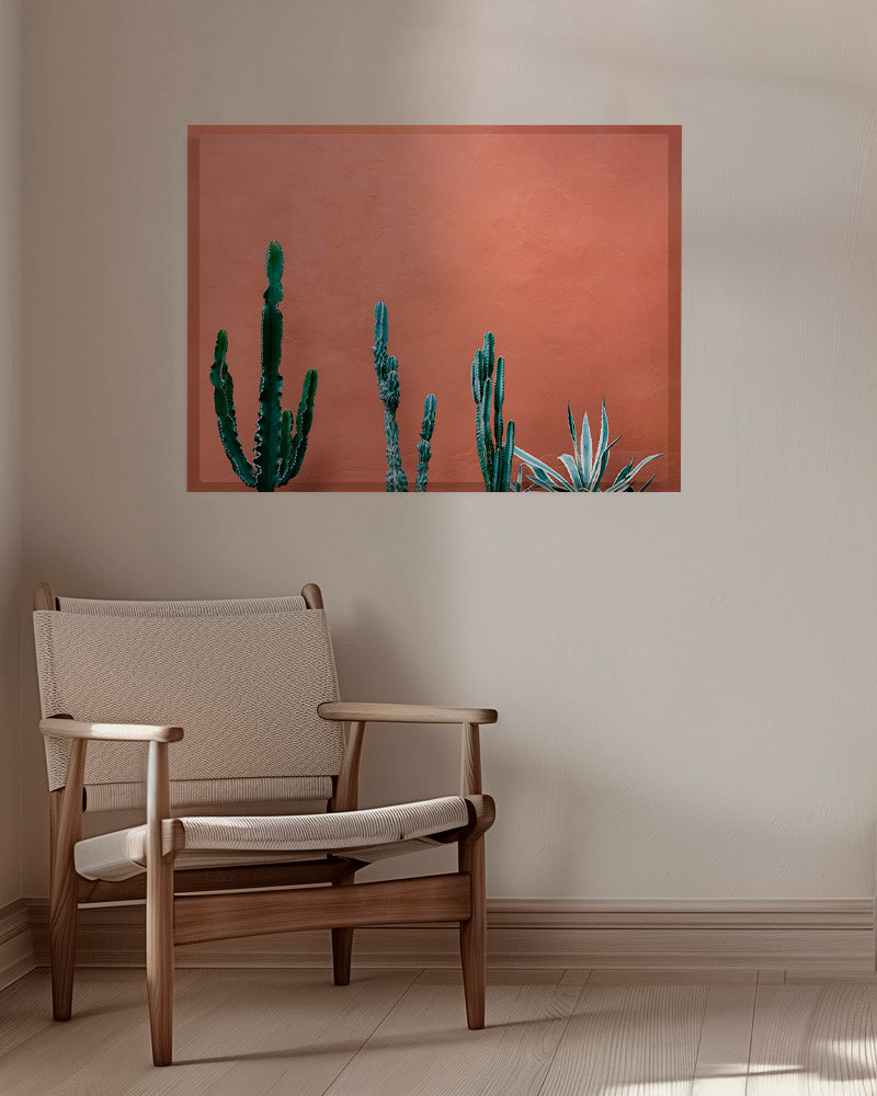 Botanisk plakat med kaktus på terracottavæg – Canvas