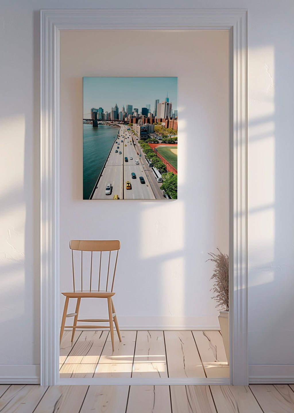 Køkkenkunst: skyline og bro set oppefra – Canvas