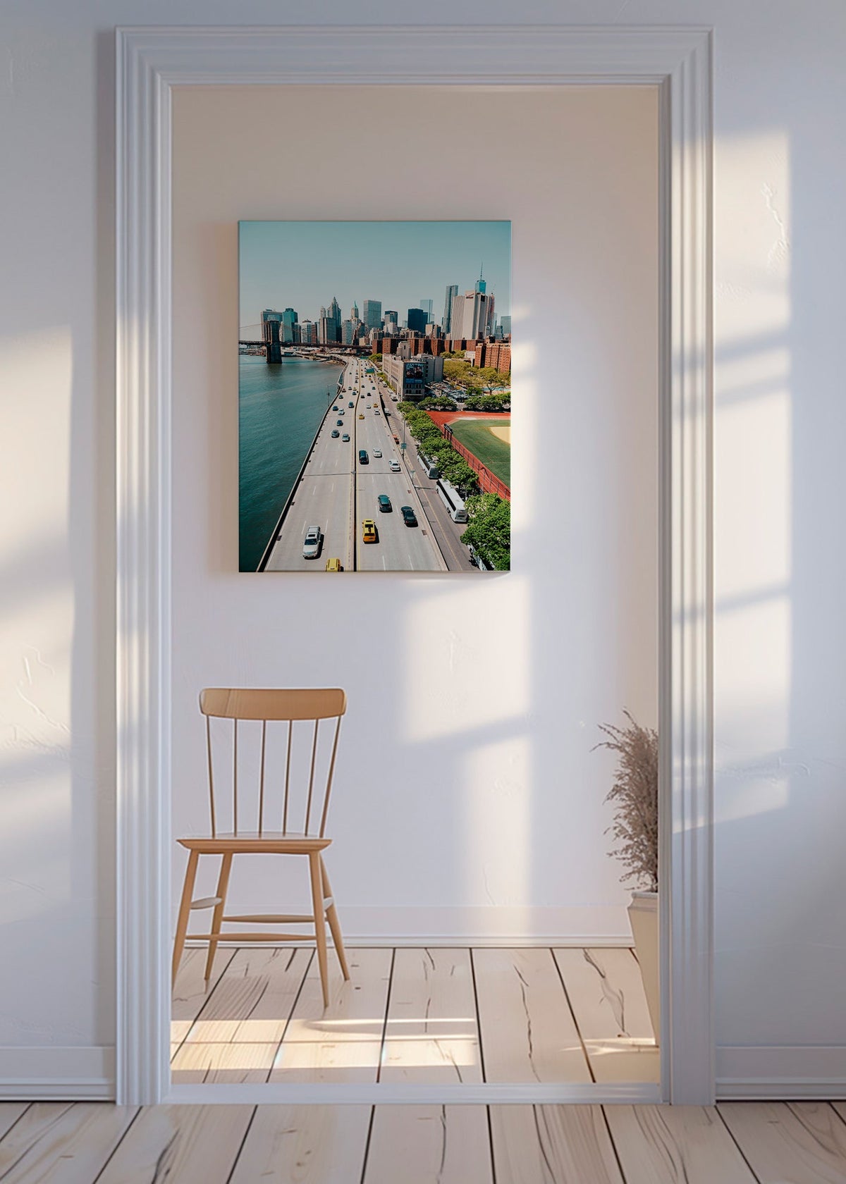 Køkkenkunst: skyline og bro set oppefra – Canvas