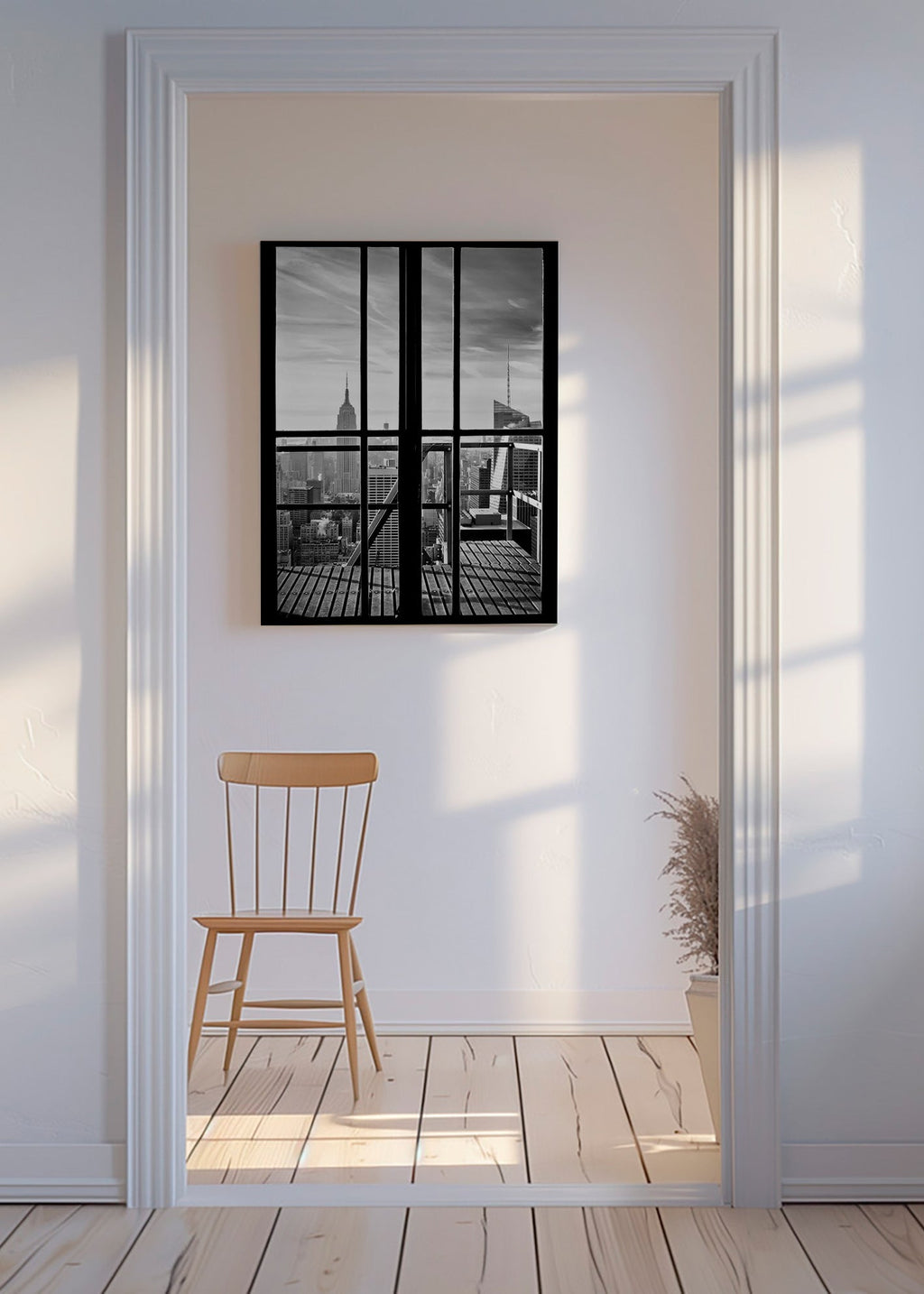 Bybillede indrammet af vindue – Canvas