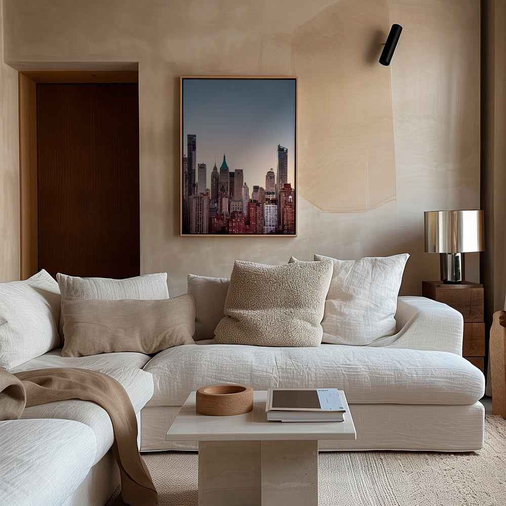 Byplakat med skyline ved skumring – Canvas1