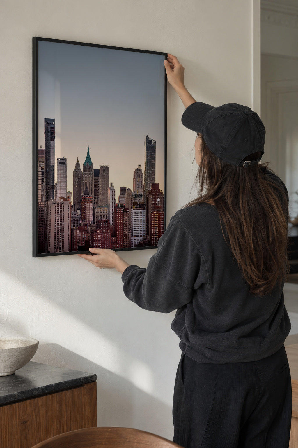 Skyscrapers - Framed poster in an interior