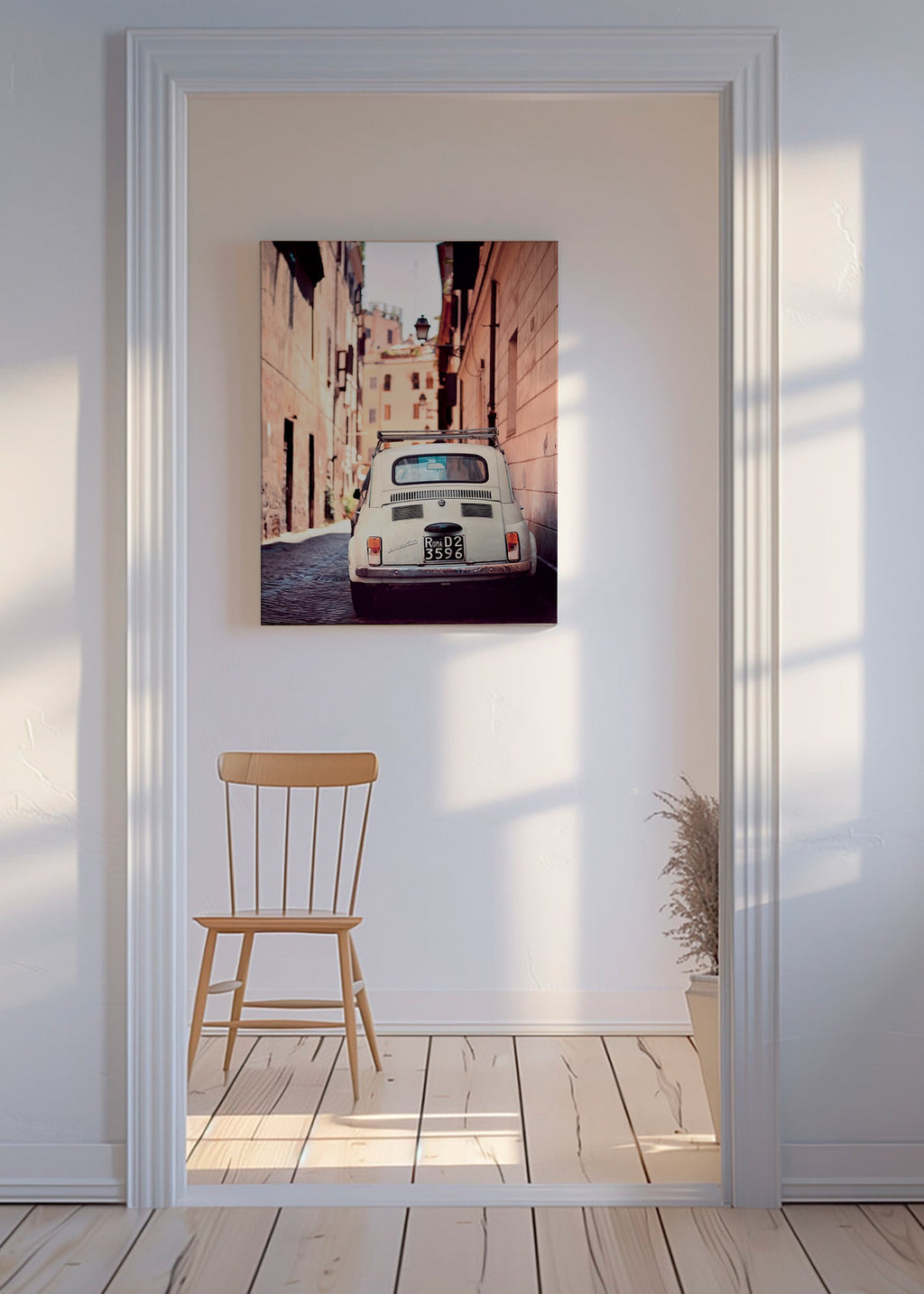 Køkkenkunst: klassisk bil i en romersk gade – Canvas