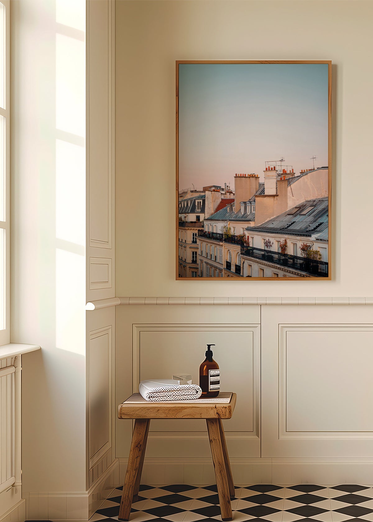 Byplakat med tage i morgengry – Product1