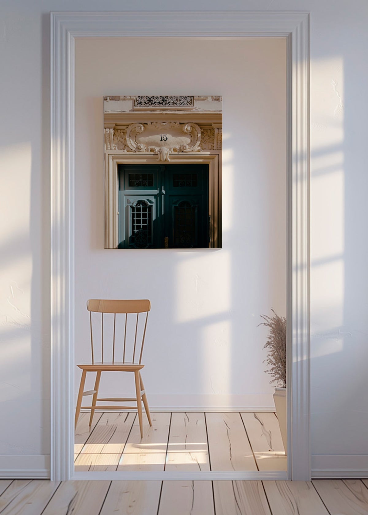 Køkkenkunst: grøn dør og nummer 15 – Canvas