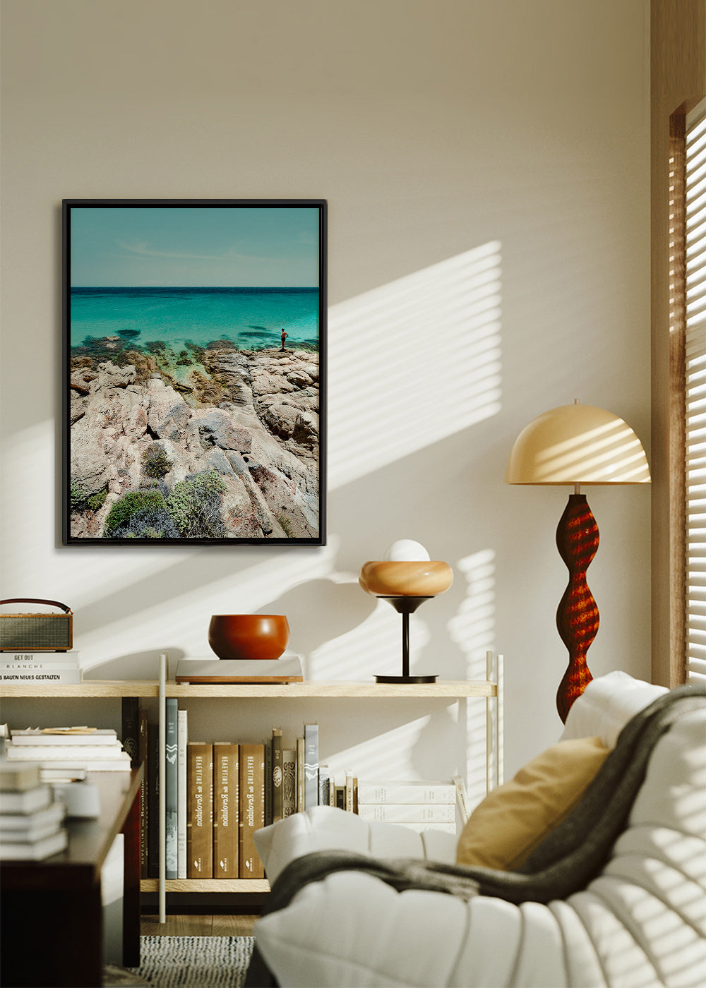 Landskabskunst: klippekyst med turkis hav – Canvas1