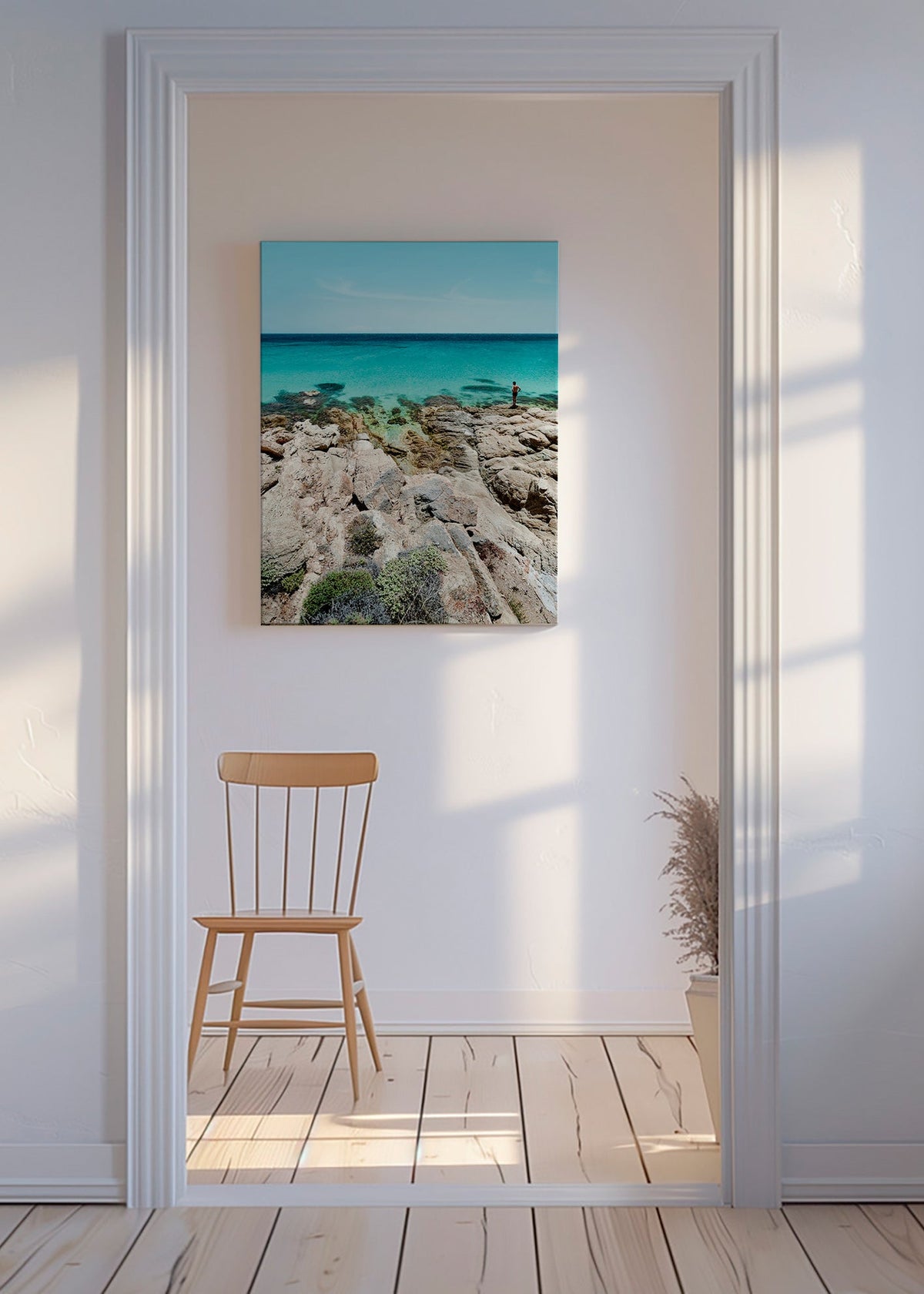 Landskabskunst: klippekyst med turkis hav – Canvas