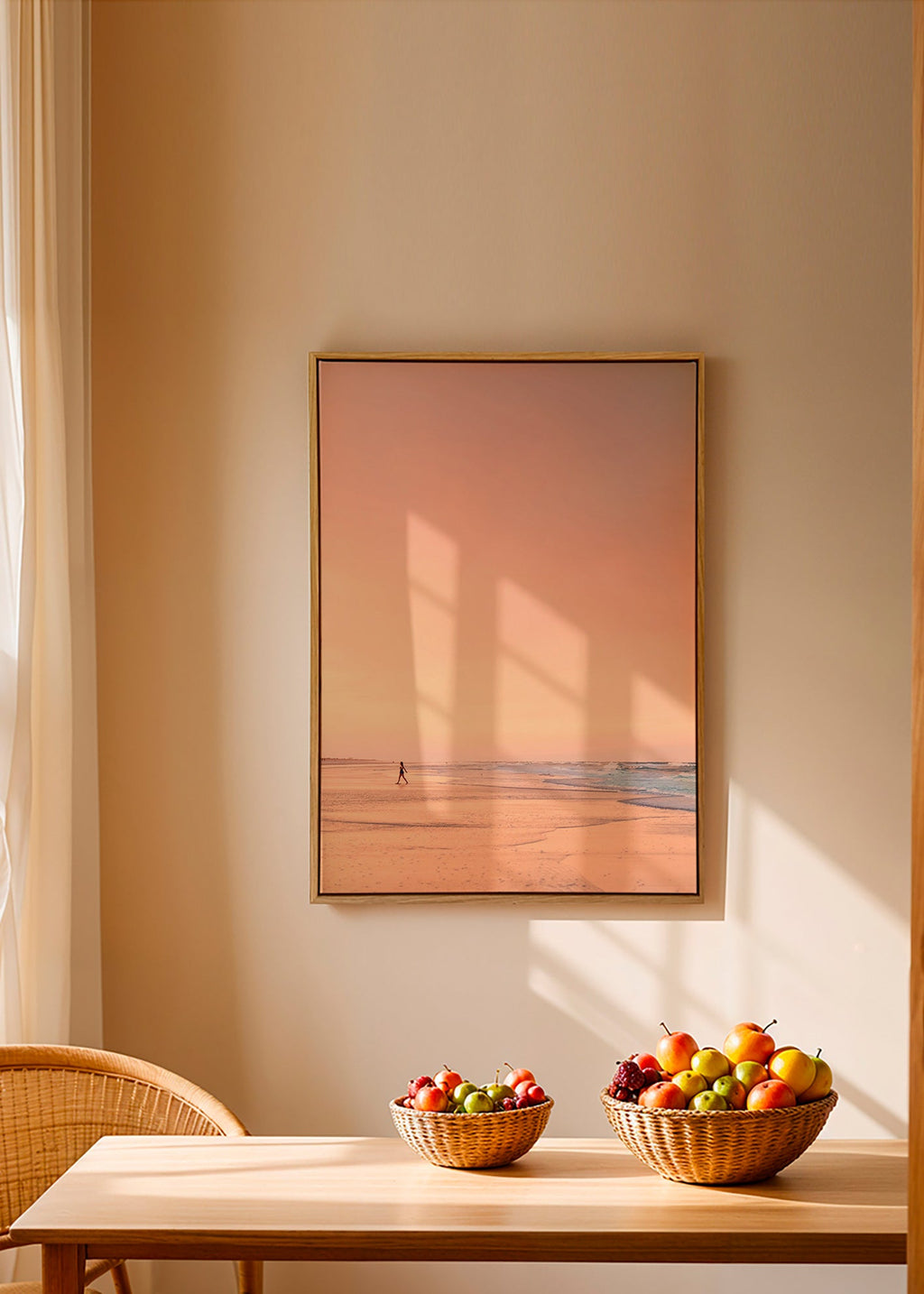 Landskabskunst: pastelstrand ved solopgang – Canvas1