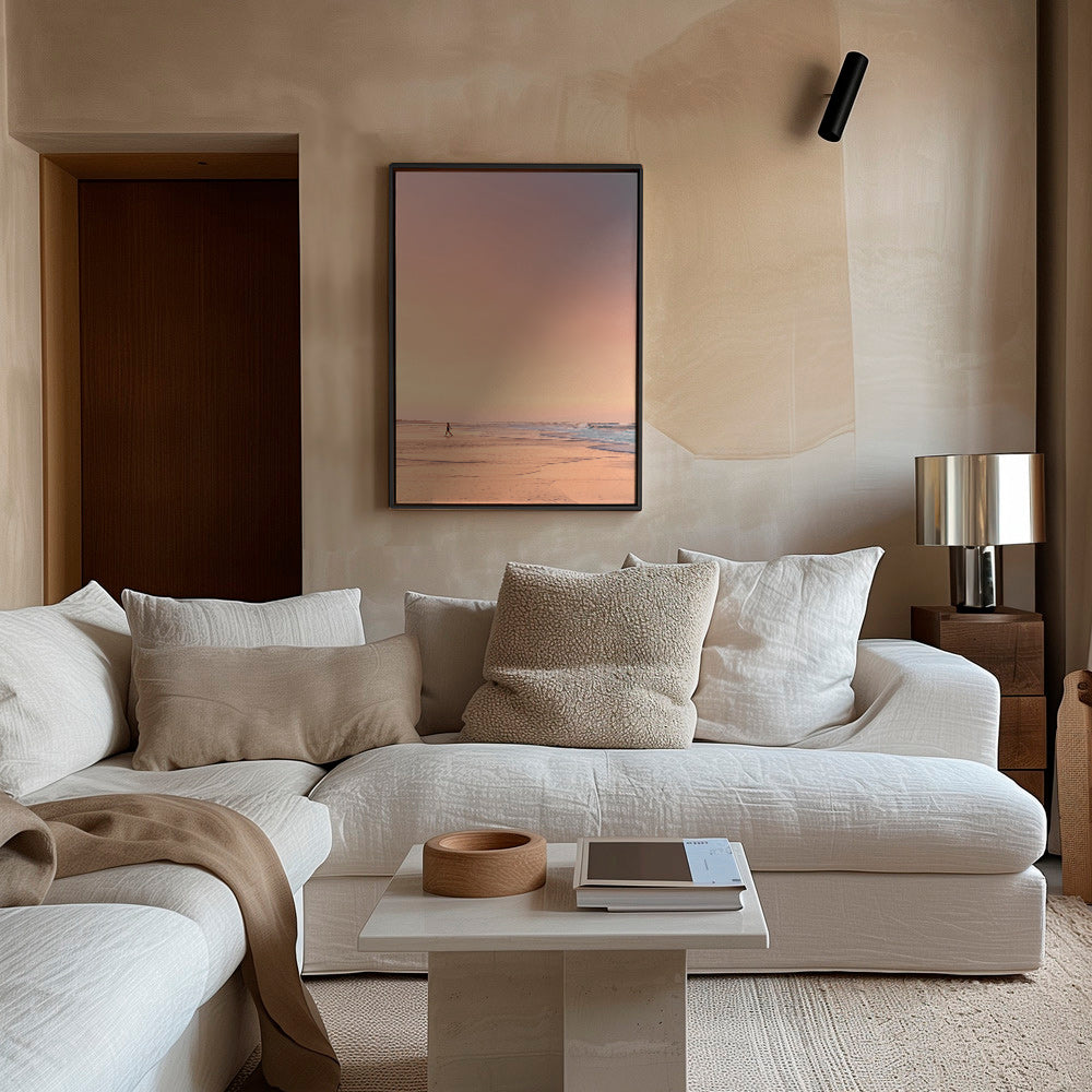 Landskabskunst: pastelstrand ved solopgang – Canvas2