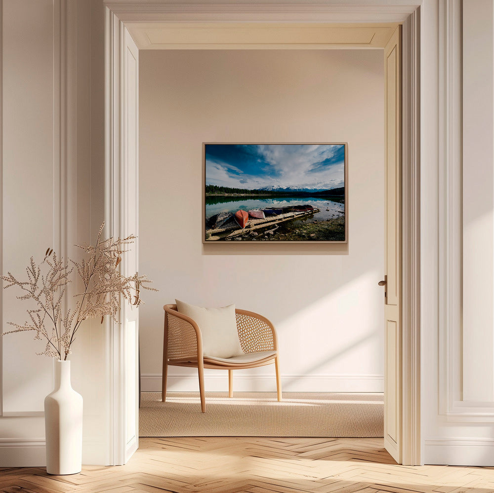 Landskabskunst med kanoer på molen – Canvas1