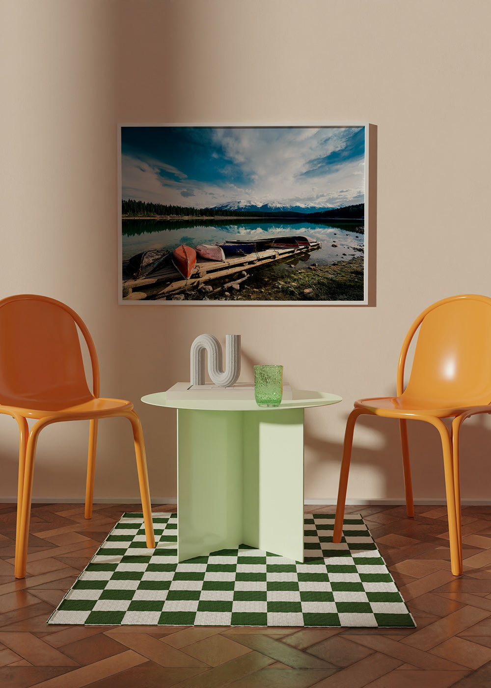 Landskabskunst med kanoer på molen – Product2