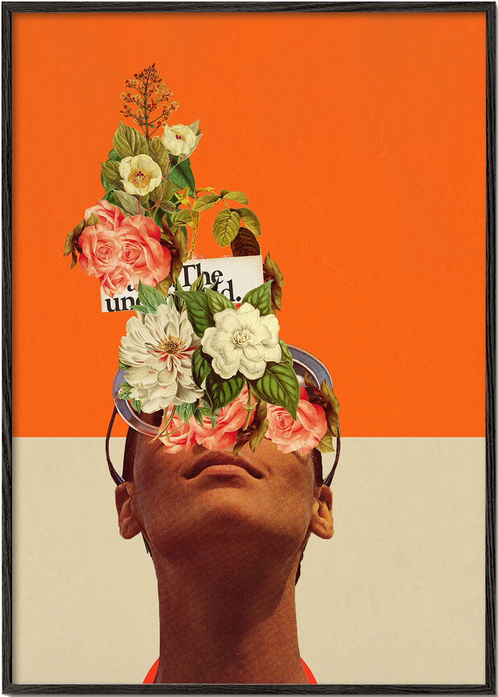 Botanisk plakat med blomstercollage og portræt