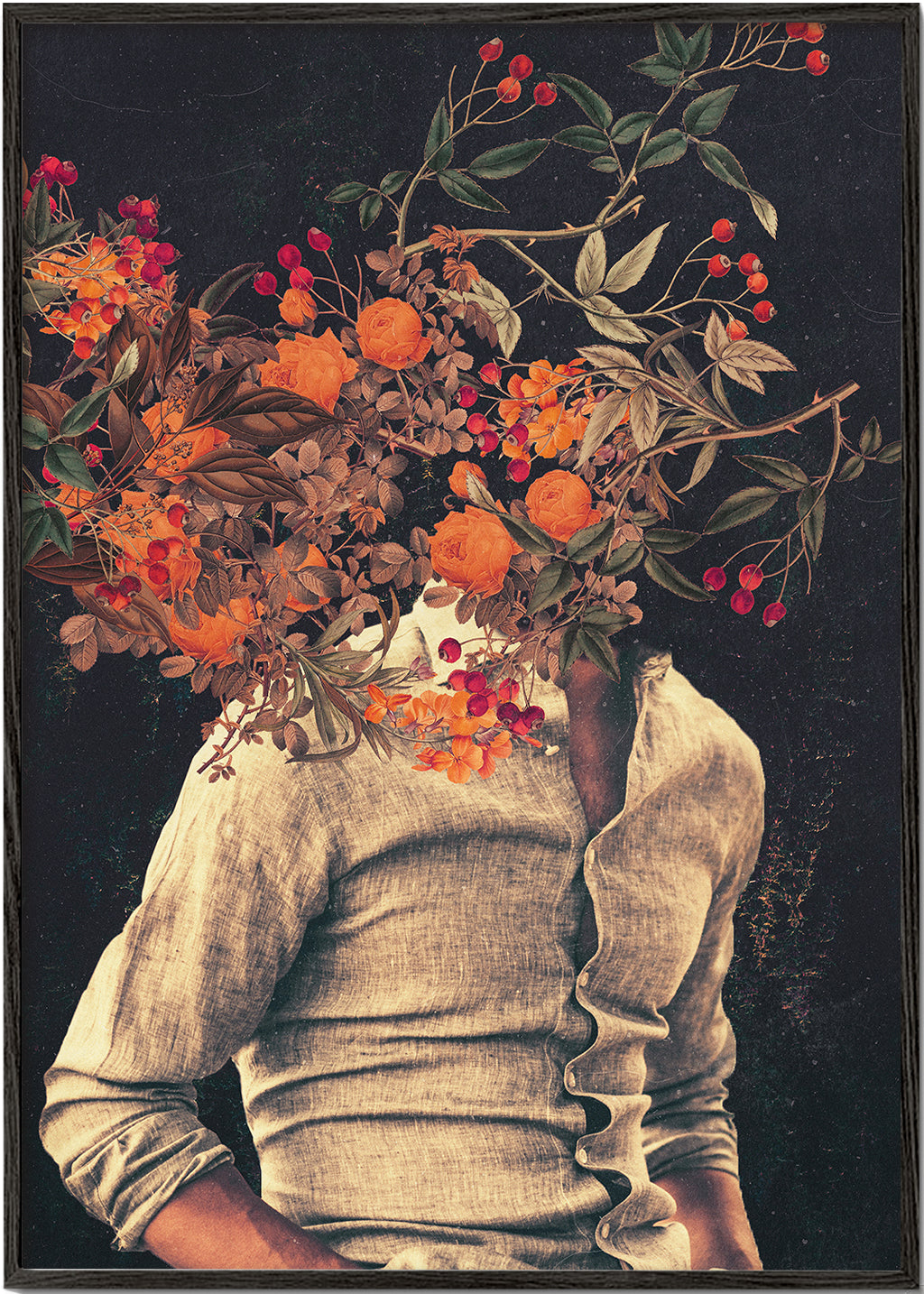Botanisk plakat med blomster-torso surreal