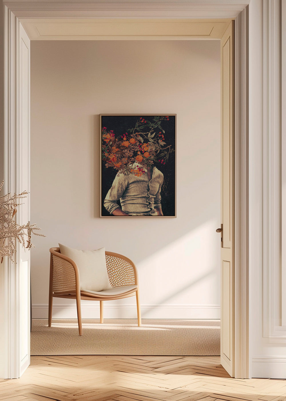 Botanisk plakat med blomster-torso surreal