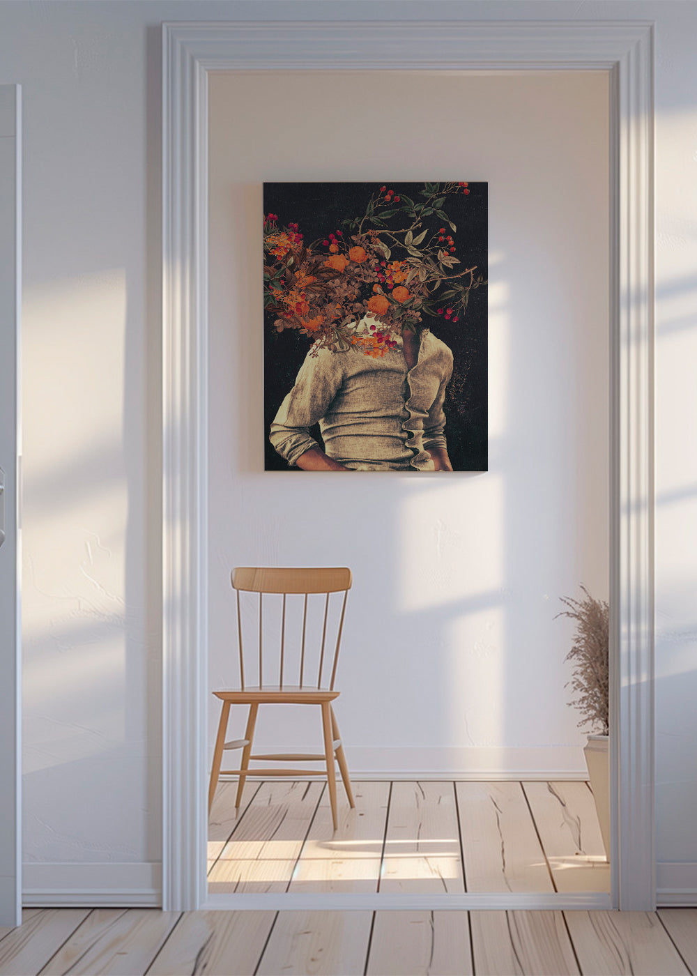 Botanisk plakat med blomster-torso surreal
