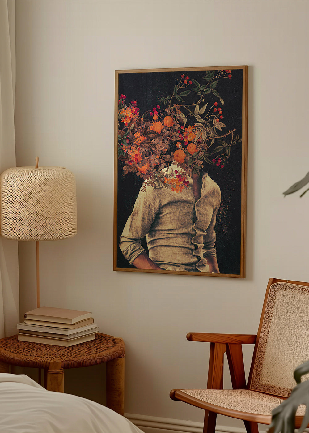 Botanisk plakat med blomster-torso surreal
