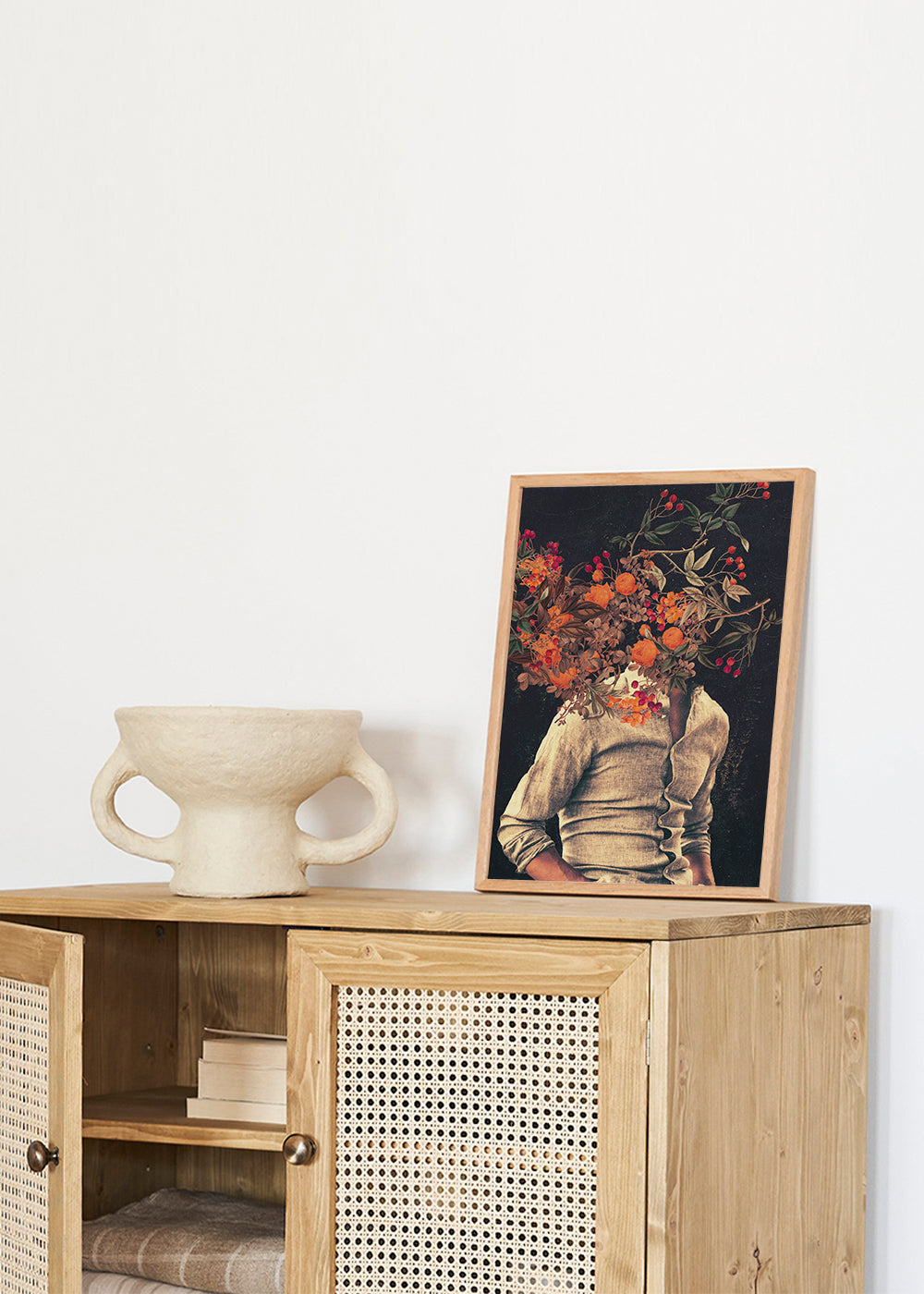 Botanisk plakat med blomster-torso surreal