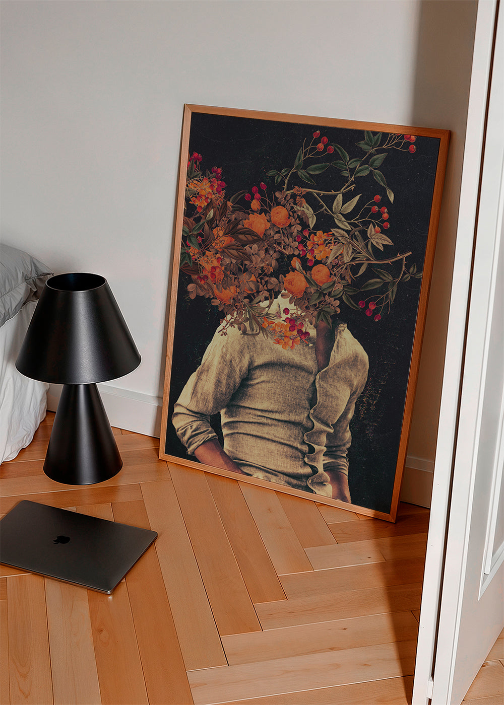 Botanisk plakat med blomster-torso surreal