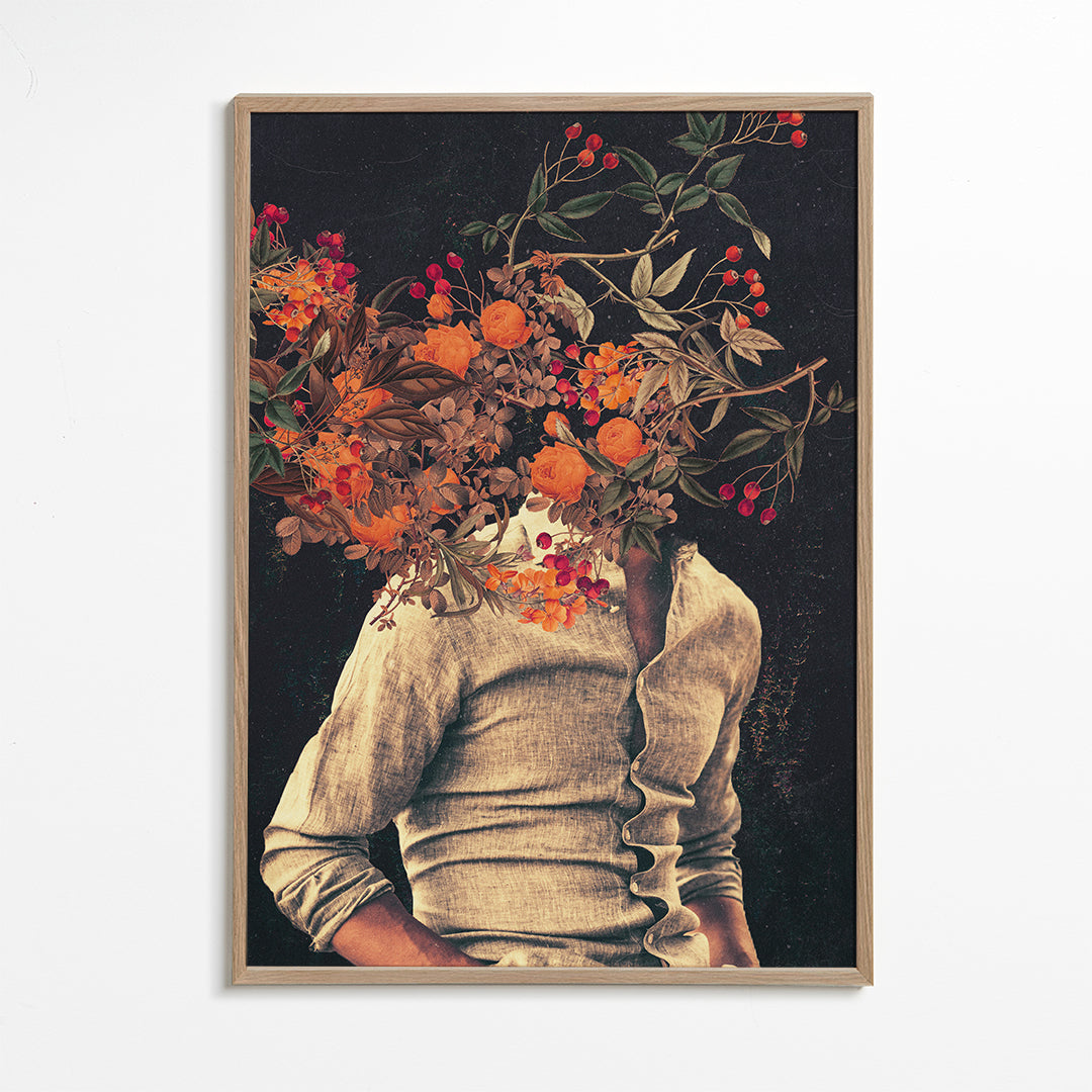 Botanisk plakat med blomster-torso surreal
