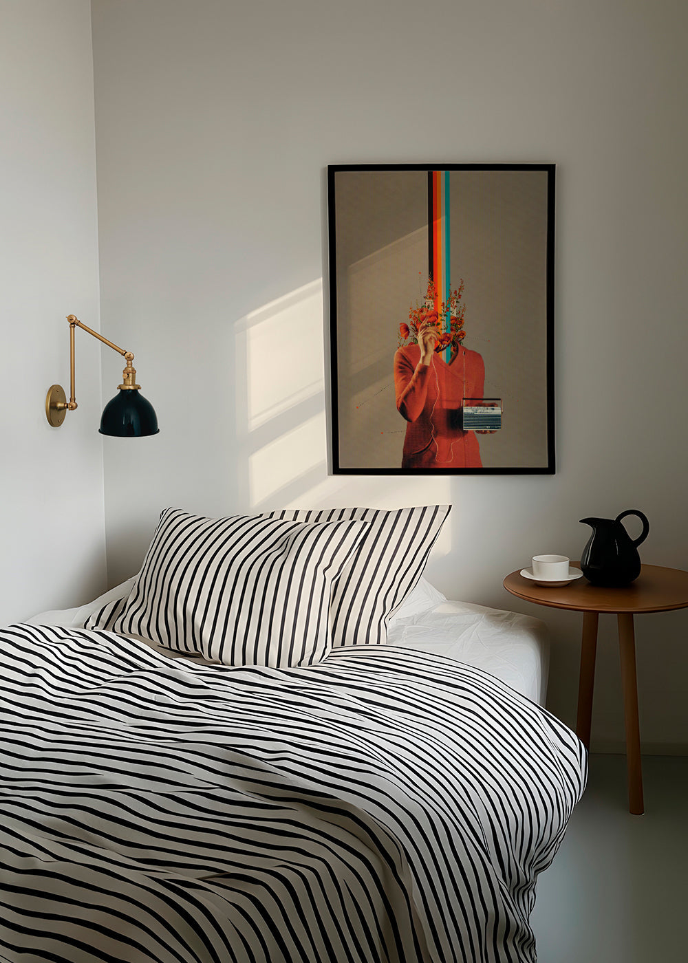 Retro illustration med figur, radio og blomster