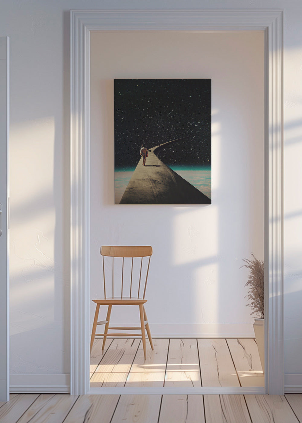Surrealistisk fotografi af rejsende på vinge