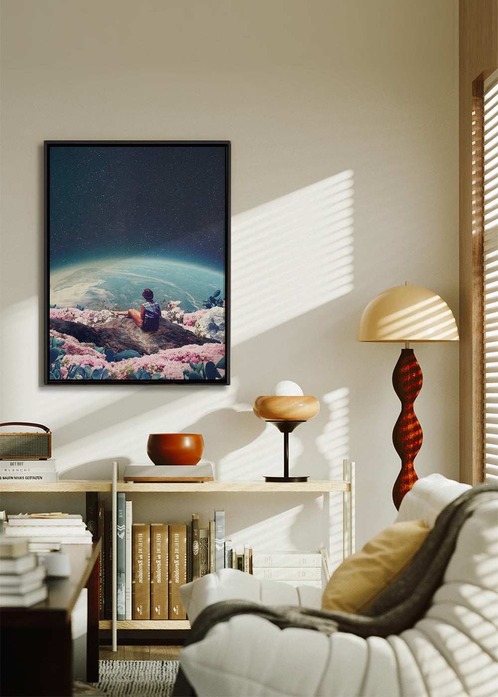 Botanisk plakat med rejsende og planet