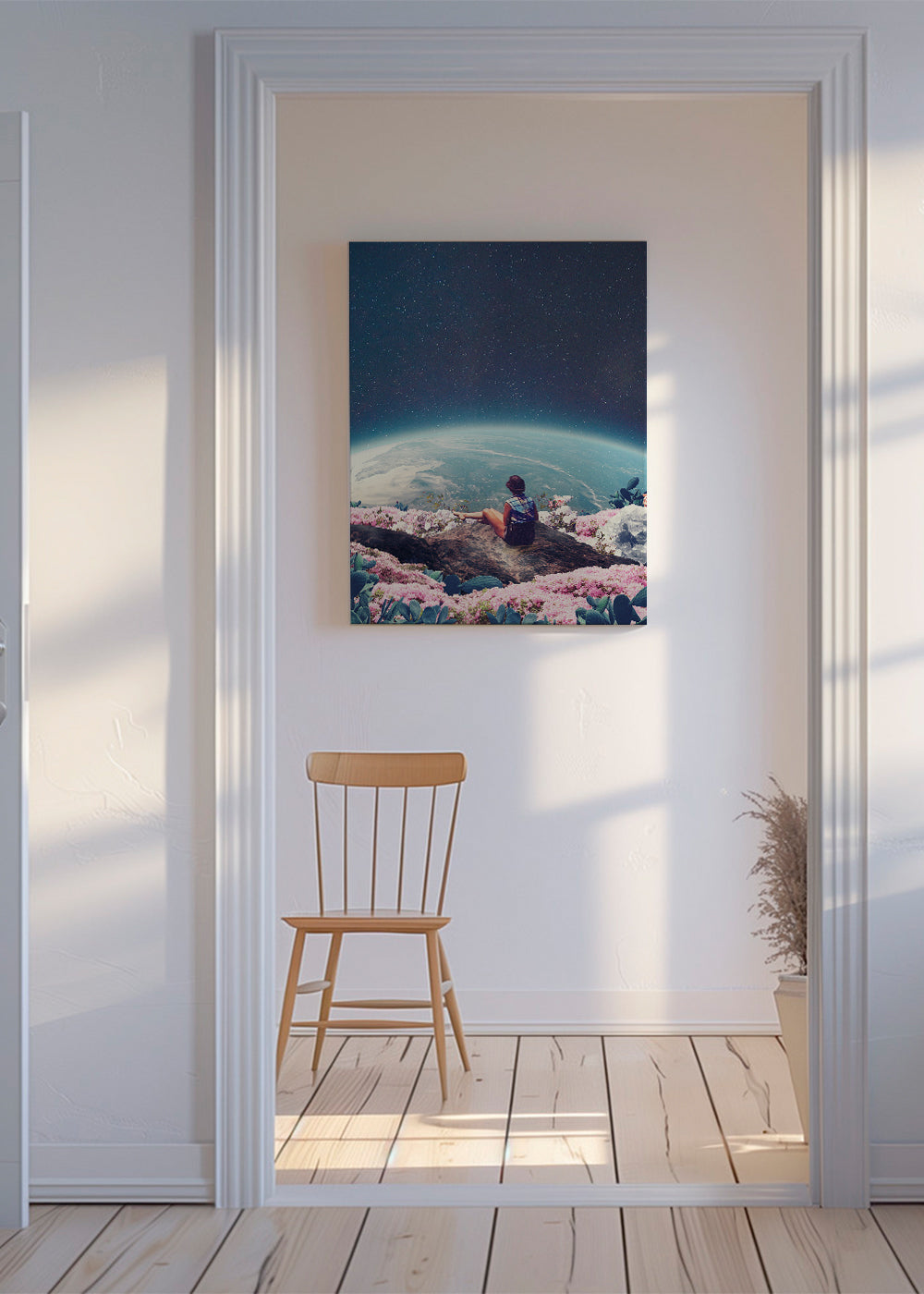 Botanisk plakat med rejsende og planet