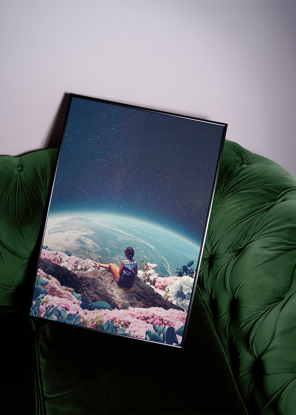 Botanisk plakat med rejsende og planet