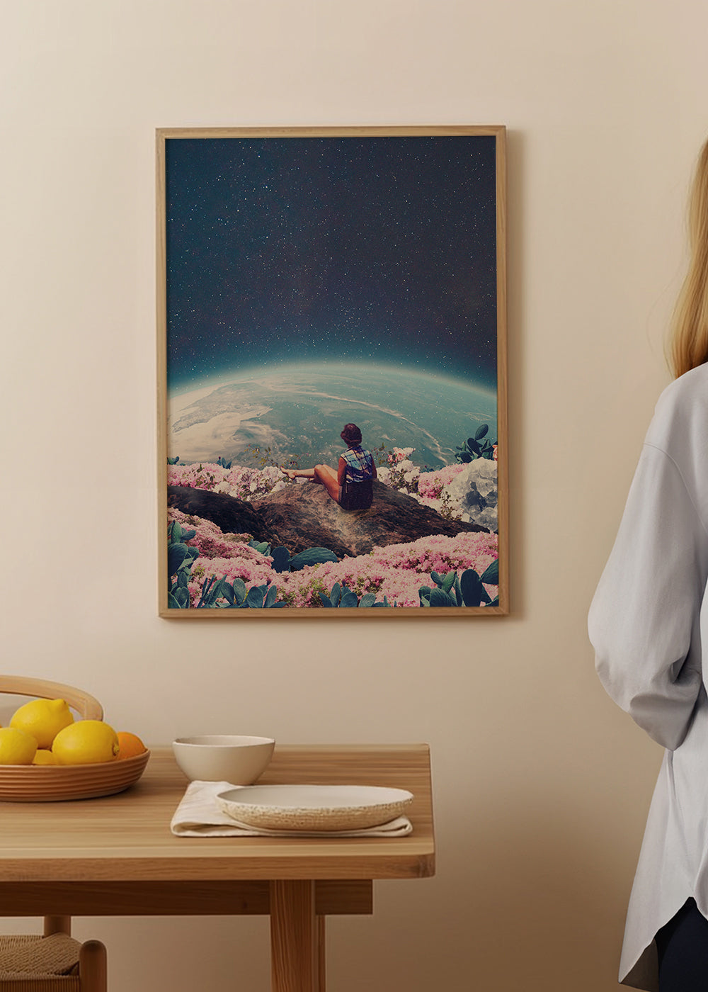Botanisk plakat med rejsende og planet