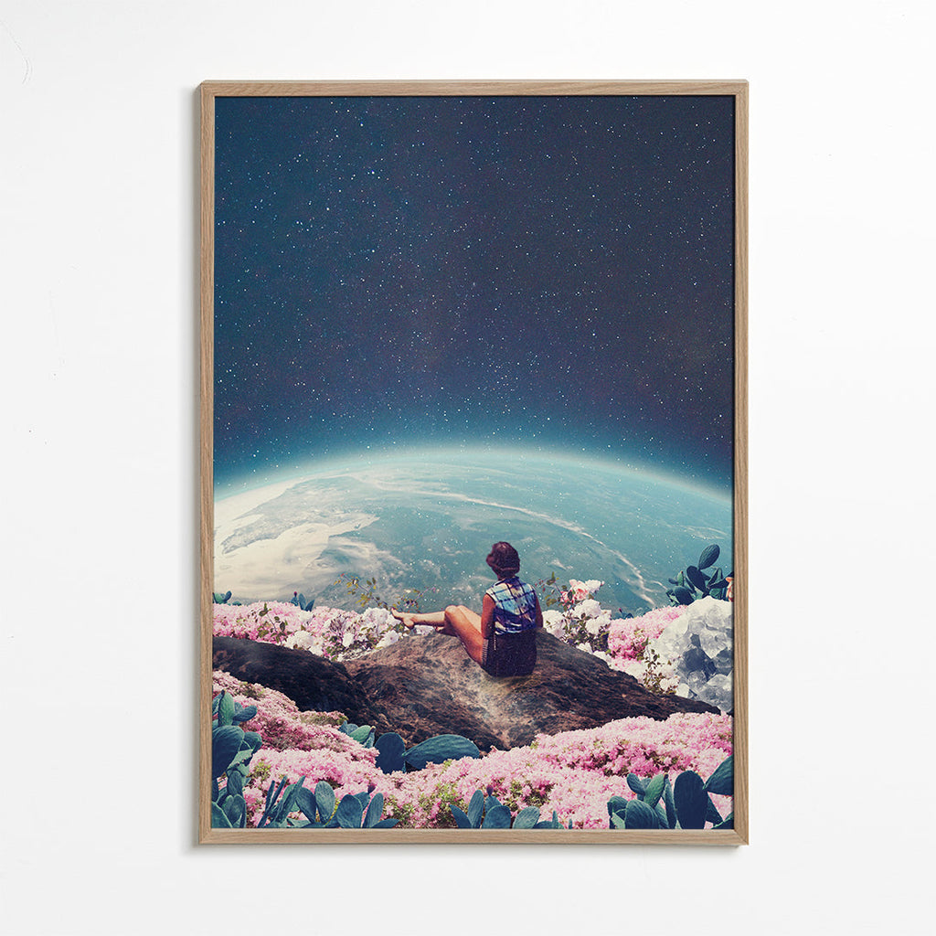 Botanisk plakat med rejsende og planet