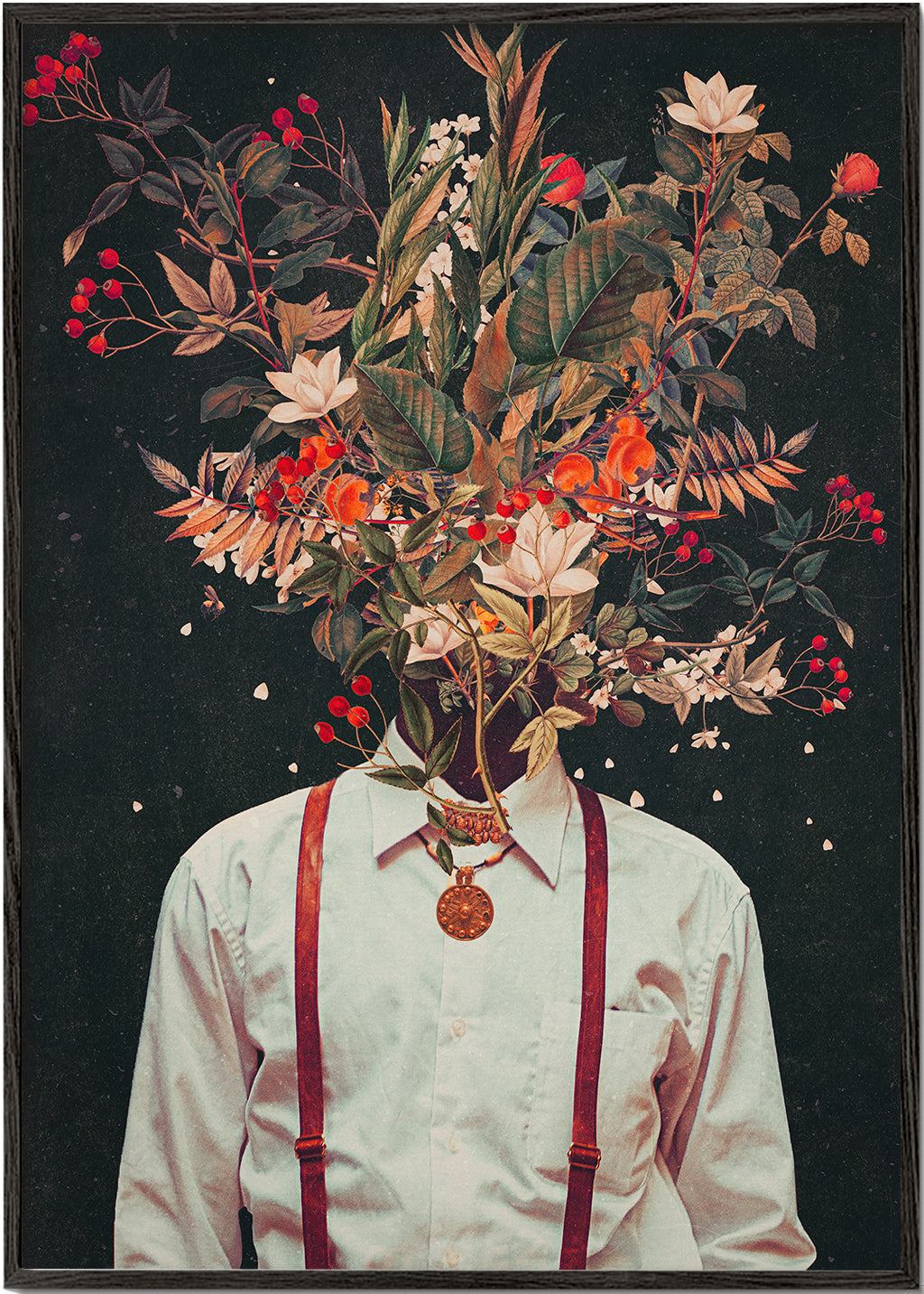 Botanisk plakat: surrealistisk blomsterportræt