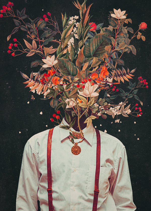 Botanisk plakat: surrealistisk blomsterportræt