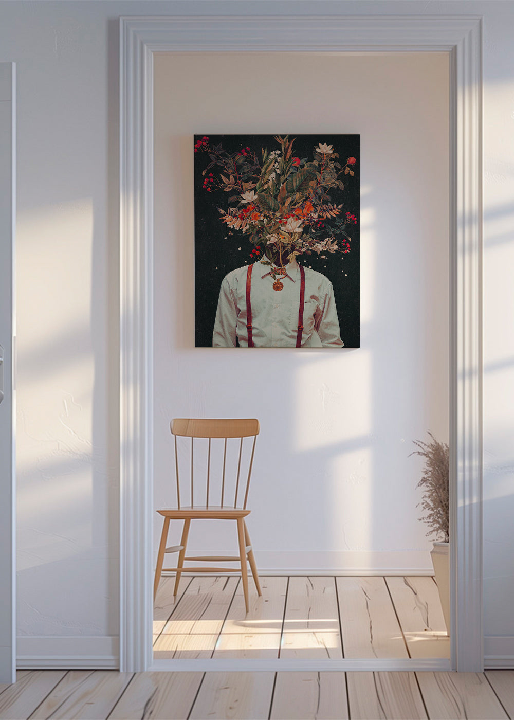 Botanisk plakat: surrealistisk blomsterportræt