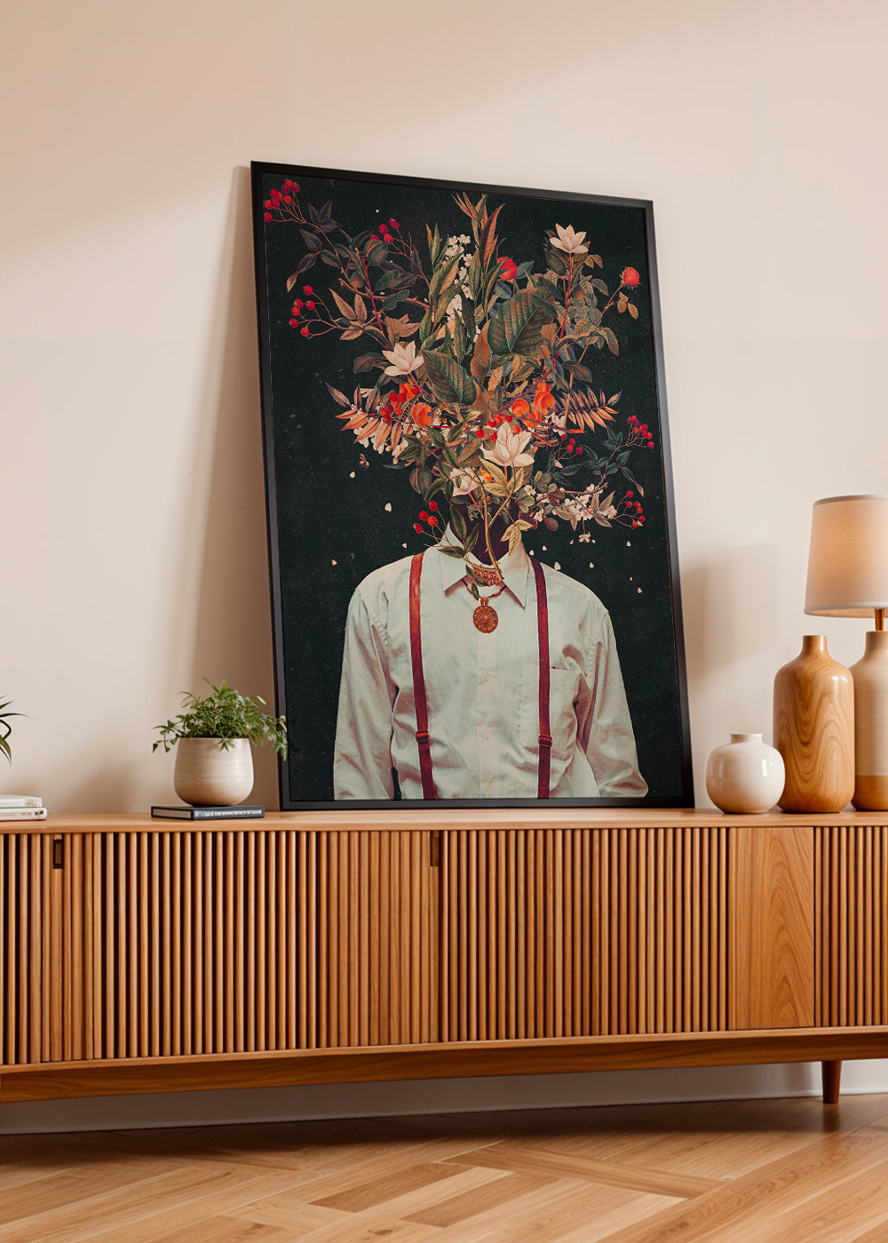 Botanisk plakat: surrealistisk blomsterportræt